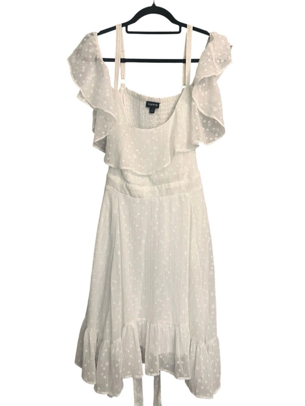 Torrid White Ruffle Midi Dress Size Plus 2x Cold Shoulder Fit & Flare Smock New